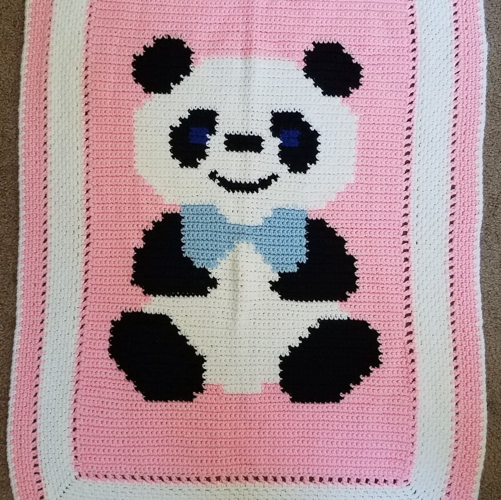 Handmade knitted Panda Bear Blanket